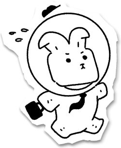 The bunny astronaut running with a briefcase, late for the train