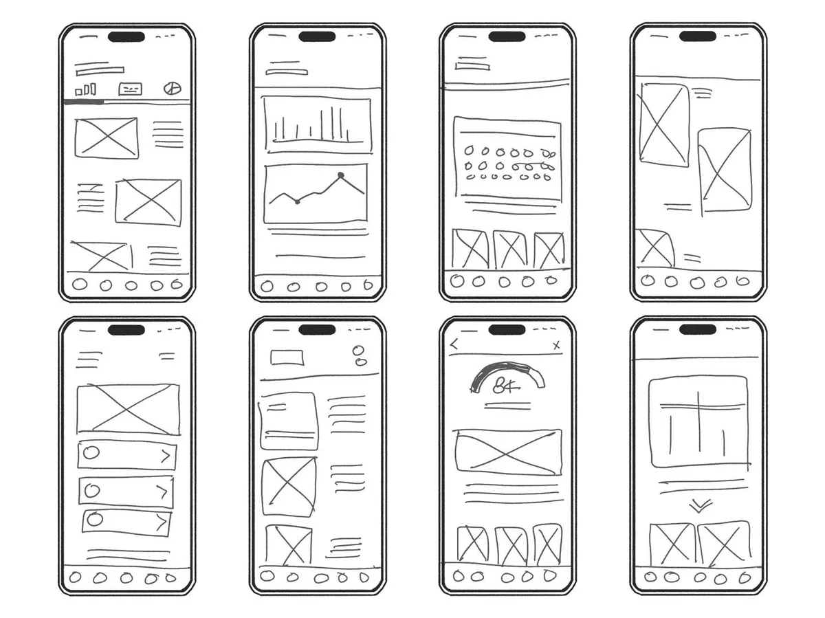 Crazy 8’s wireframe sketches, set three