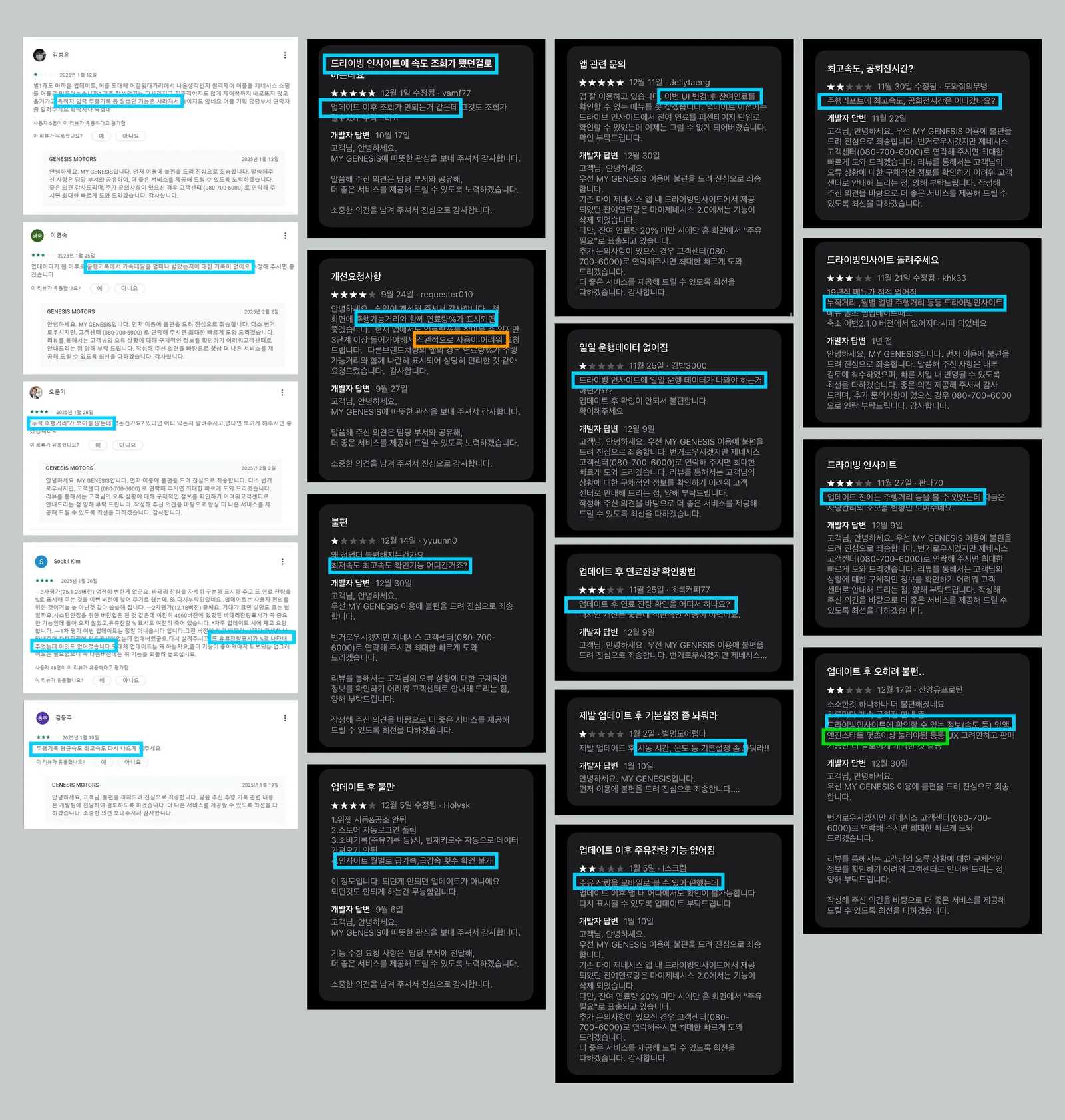 Collage of app reviews about Driving Insight and navigation