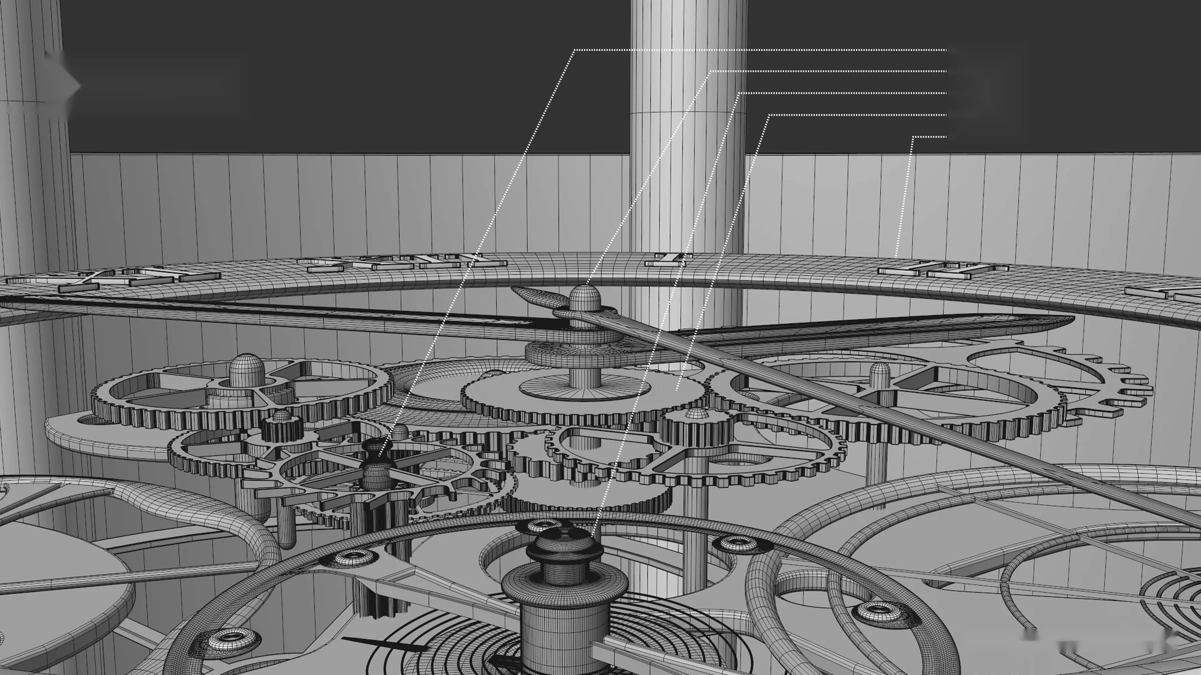 Final model wireframe of the watch movement