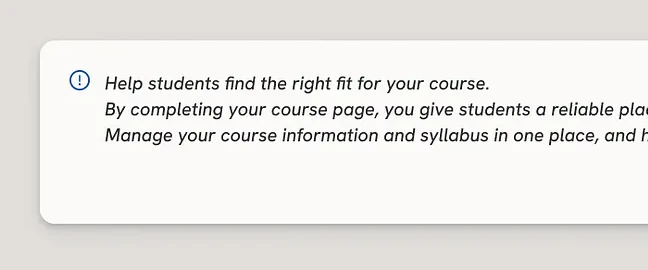 Note at the top of the editor: Help students find the right fit for your course
