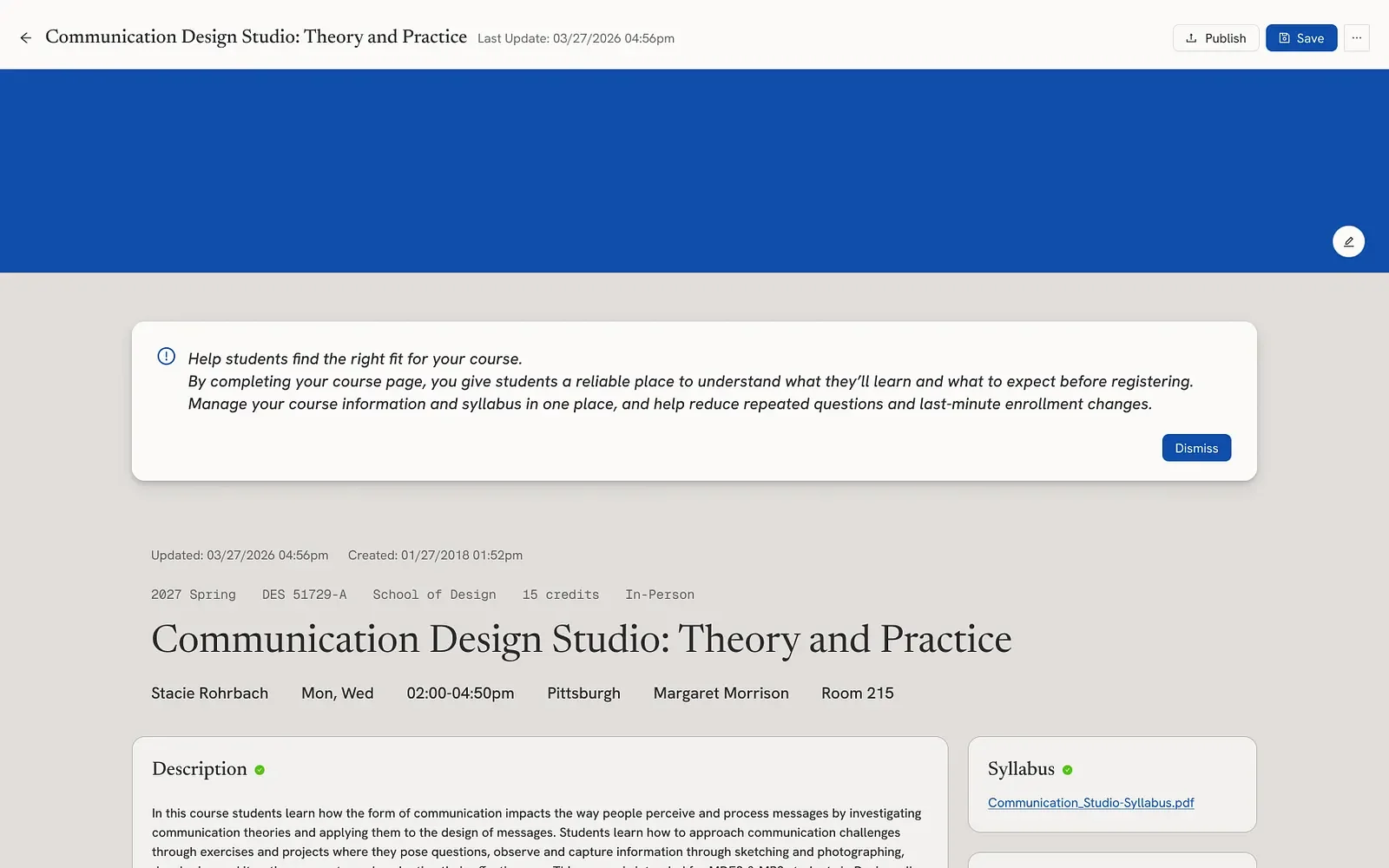 The professor’s course page editor