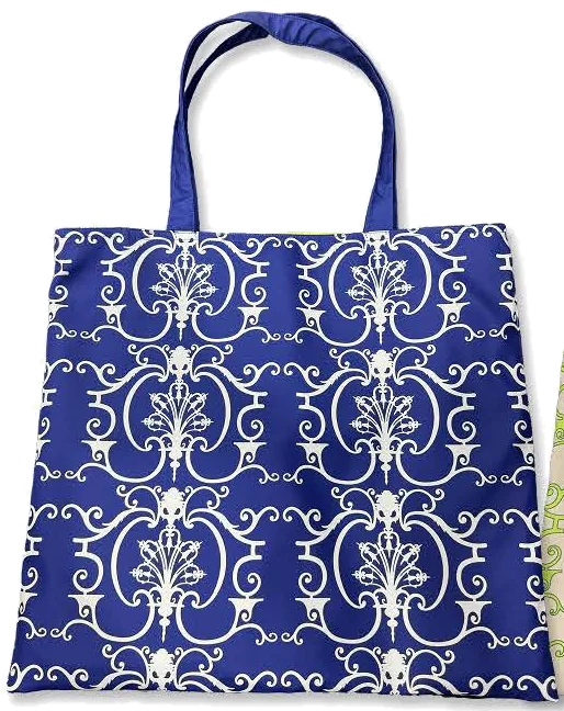 Elegant pattern tote in royal blue with a white ornament