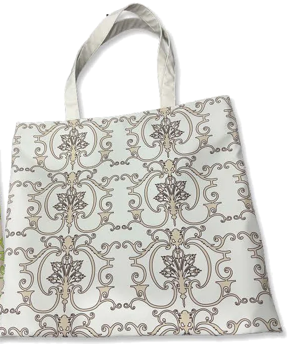 Elegant pattern tote in ivory with a taupe ornament