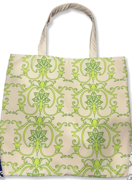 Elegant pattern tote in beige with a lime ornament